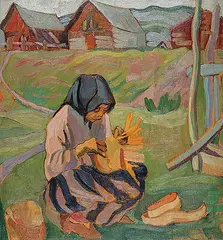 Pegi Nicol MacLeod, Untitled - The Basket Weaver, oil on wood board