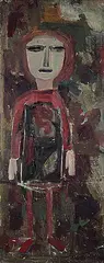 Janet Mitchell, Untitled - Girl with Red and Black Jumper, 1950, oil on hard board