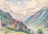 Claude Flight, Untitled - Mountain Landscape, watercolour on paper