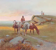 William Steve Seltzer, Blackfoot Scouting Party, gouache on paper