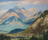 Aleen Aked, Untitled - The Mountain Village, oil on hard board