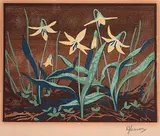 A. J. Casson, Untitled - Yellow Flowers, silkscreen on wood veneer
