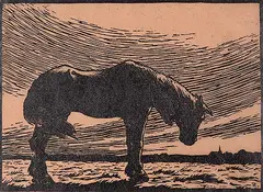 Rodolphe Duguay, Untitled - Autumn Wind or The Old Horse, 1926, wood cut on paper