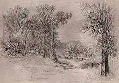 Arch Brook on the Old Riker Estates, East River & 75 St. N.Y in 1869 #1st proof by Eliza Pratt Greatorex, etching on paper, sold Apr 2004