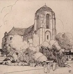William Lee Hankey, Untitled - A Church in Europe, etching on paper