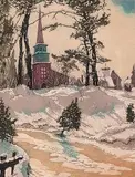 Nicholas Hornyansky, Icebound Creek, colour etching on paper