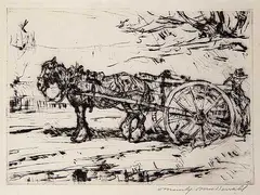 Manly MacDonald, Untitled - Horse and Cart, etching on paper