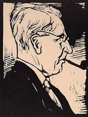 Untitled - Man with Pipe by William Nicholson, relief print on paper, sold Apr 2004