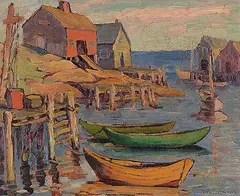Florence MacDonald Pipon, Evening Glow - Peggy's Cove, Nova Scotia, 1929, oil on wood board