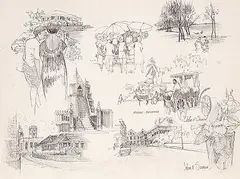 John Everett Secord, Untitled - Studies of Nassau, ink on paper
