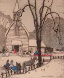 Stanley F. Turner, Untitled - Sunday Morning, hand coloured etching on paper