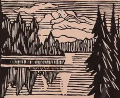 Mary E. Wrinch, Light on the Lake, lino block on paper