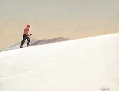 Eric Aldwinckle, Untitled - Skier, 1942, oil on wood board