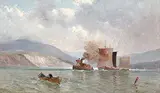 Frederic Marlett Bell-Smith, Untitled - Tugboat nearing the Harbour, oil on paper board