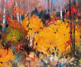 Bruno Cote, Foret en fete, oil on hard board
