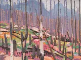 Fireweed and Burnt Timber, Storm Mountain, No. 1 by Illingworth Kerr, 1976, oil on canvas board, sold Nov 2003
