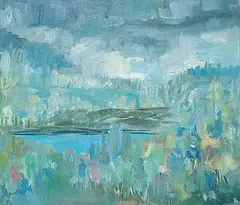 Janet Mitchell, Untitled - Blue Landscape, 1962, oil on hard board