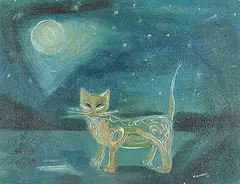 Night Cat by Janet Mitchell, 1955, oil on hard board, sold Nov 2003