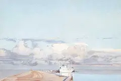 Walter J. Phillips, Wharf at Hnausa, Winnipeg, 1933, watercolour on paper