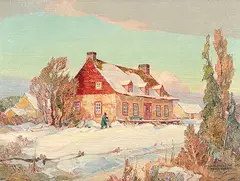 Hal Ross Perrigard, Old French Canadian House, St. Pierre, oil on wood board