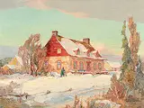 Hal Ross Perrigard, Old French Canadian House, St. Pierre, oil on wood board