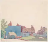 Walter J. Phillips, A Gloucester Village #46/100, 1926, colour wood block on paper