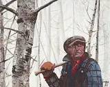 Working in the Bush by Allen Sapp, 1978, acrylic on canvas, sold Nov 2003