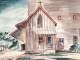 Carl Schaefer, Mill at New Dundee, Waterloo County, 1955, watercolour on paper