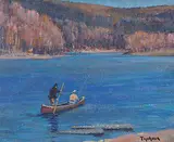 William Thurston Topham, Miramichi River, 1959, oil on metal