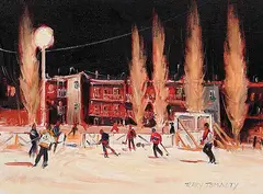 Terry Tomalty, Hockey Night, oil on canvas
