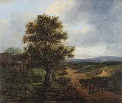 Untitled - Couple Walking in a Wooded Lane by Patrick Nasmyth, 1816, oil on wood panel, sold Nov 2003