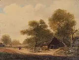 Patrick - Attributed to Nasmyth, Untitled - Rural Cottage with Two Figures on a Road, oil on canvas laid down on wood panel