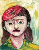 Roy Kiyooka, Girl in Green and Red, enamel on wood board