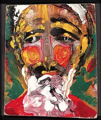 Roy Kiyooka, Untitled - Portrait of a Bearded Man, enamel on paper board