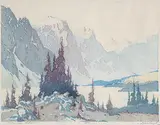 A.C. and Barbara Leighton - Barleigh, Moraine Lake #16/100, colour wood block on paper