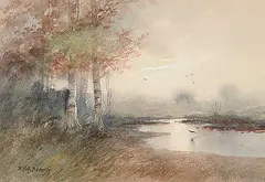 Untitled - River at Sunset by R. Hills Bemish, watercolour on paper, sold Nov 2003