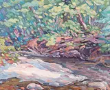 Bill Burns, By the Stream, oil on canvas board