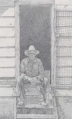 Untitled - Sitting on the Doorstep by Patrick Douglass Cox, 1996, graphite on paper, sold Nov 2003