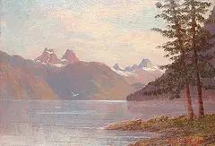 Henry Josiah de Forest, Untitled - Mountains and Lake, 1916, oil on paper board