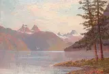 Henry Josiah de Forest, Untitled - Mountains and Lake, 1916, oil on paper board