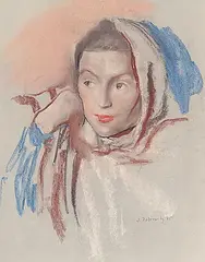 Josef Dobrowsky, Untitled - Woman in Kerchief, 1945, colour lithograph on paper