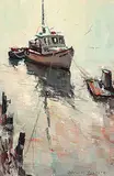 Douglas Ferguson Elliott, Lobster Boat Motif, acrylic on hard board