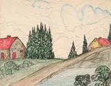 Gabrielle Fortin, Untitled - Country Road, watercolour and pastel on paper