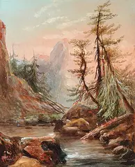 Samuel C. Hawksett, Untitled - Mountain River, oil on paper board