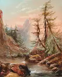 Samuel C. Hawksett, Untitled - Mountain River, oil on paper board