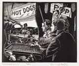 Leonard Hutchinson, Workers Picnic #34/50, wood block on paper