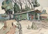 Wesley Fraser Irwin, Boathouse, White Mud Creek, 1943, watercolour on paper
