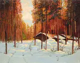 Francis Hans - After Johnston, Untitled - Shack in the Woods, oil on hard board