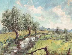 Ernest Knight, Glastonbury Tor from the Moors, oil on canvas