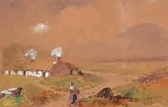 William Bingham McGuinness, Untitled - Irish Cottage and Lady, watercolour on paper